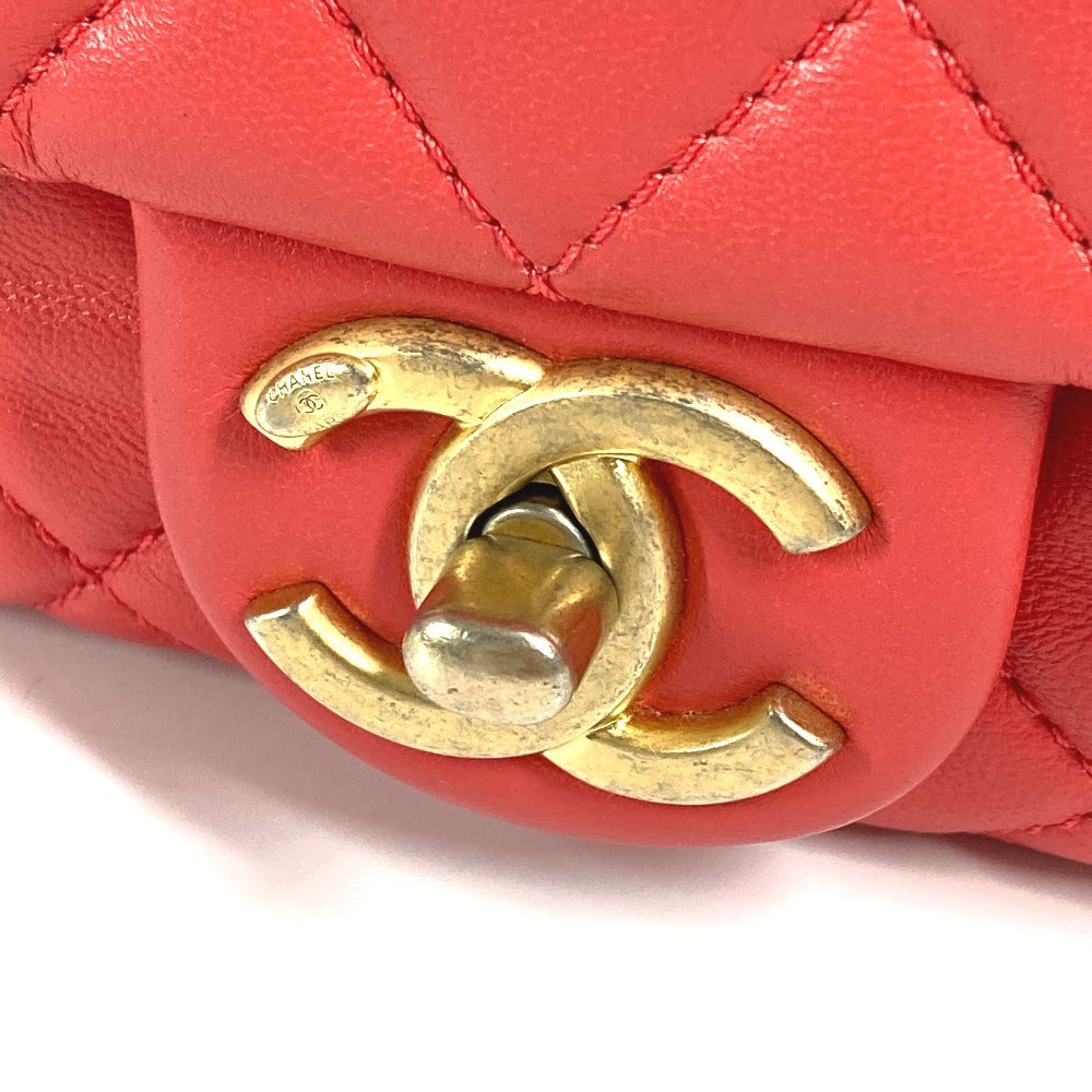 CHANEL AS2380 CC Coco Mark Matelasse Jeweled Double Chain Bag, Crossbody Bag, Flap Shoulder Bag, Lambskin, Women's, Red