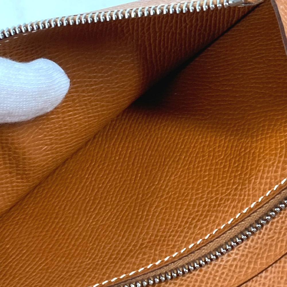 HERMES Azap Combine Long Wallet with Round Zipper Travel Case, Leather, Unisex, Gold