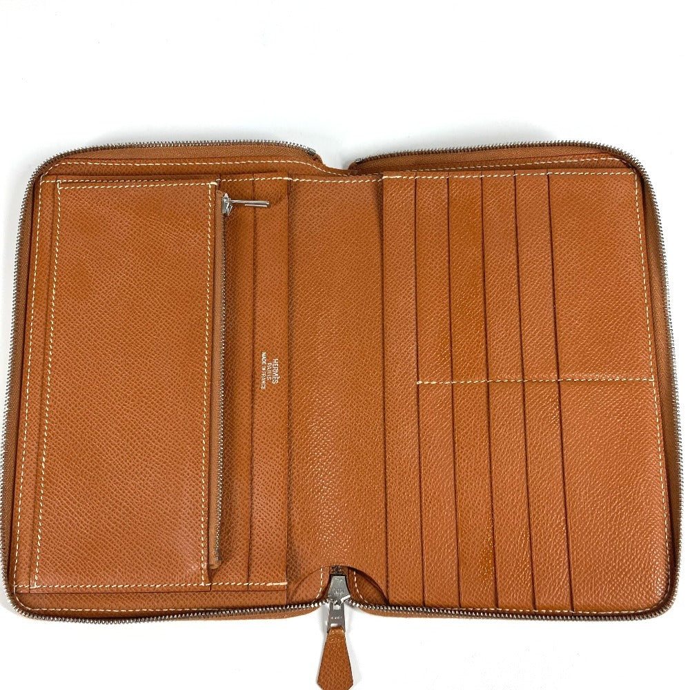 HERMES Azap Combine Long Wallet with Round Zipper Travel Case, Leather, Unisex, Gold