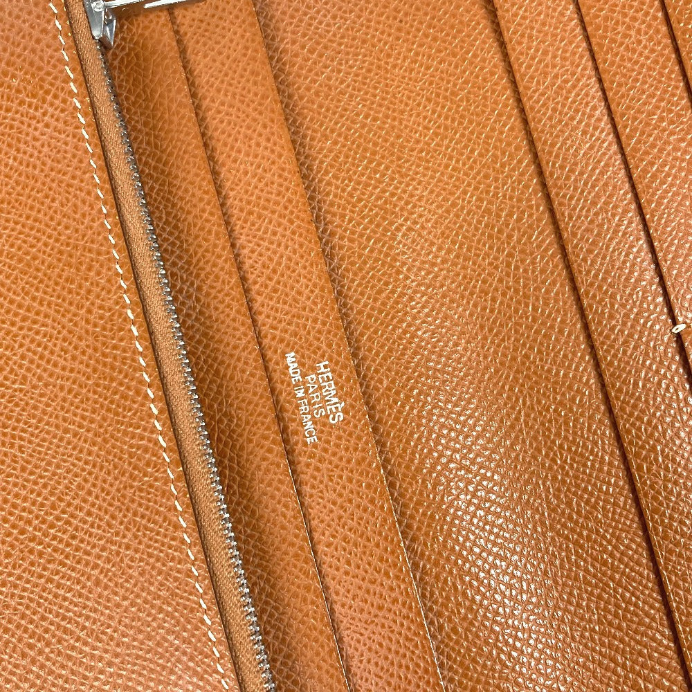 HERMES Azap Combine Long Wallet with Round Zipper Travel Case, Leather, Unisex, Gold