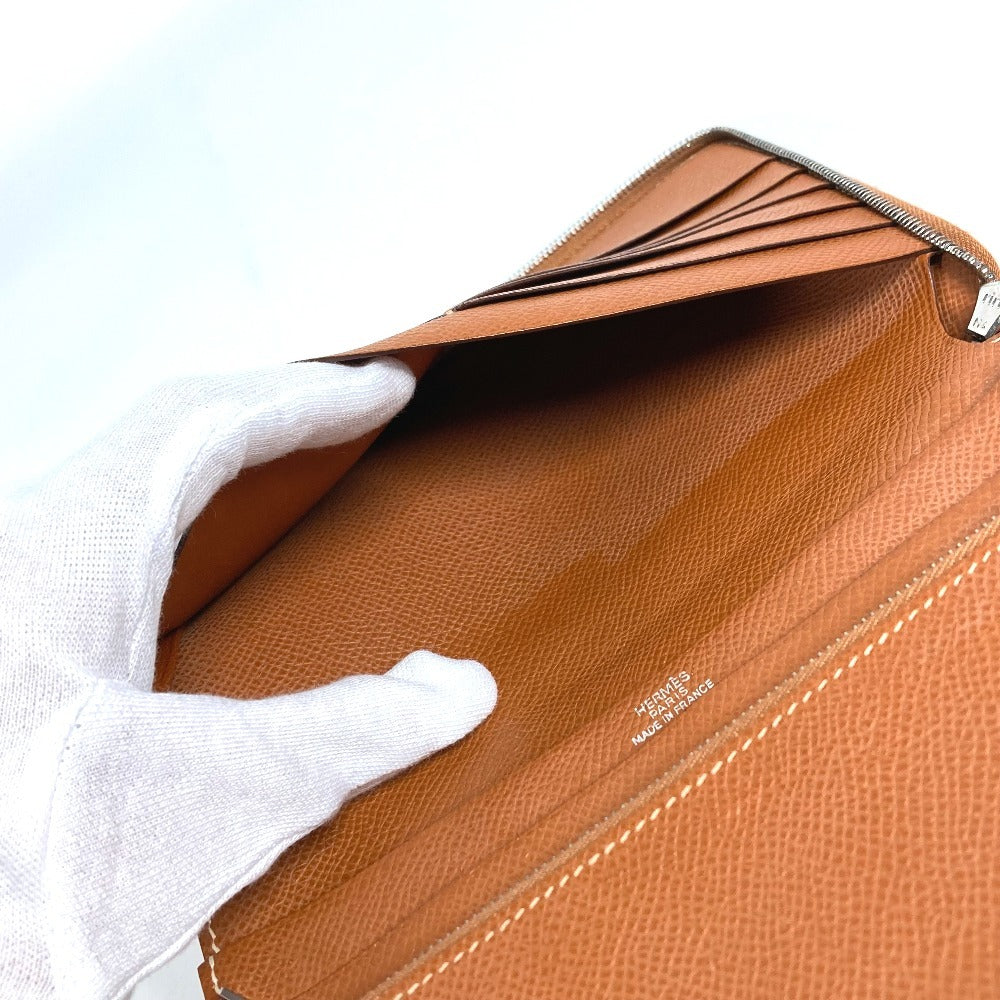 HERMES Azap Combine Long Wallet with Round Zipper Travel Case, Leather, Unisex, Gold