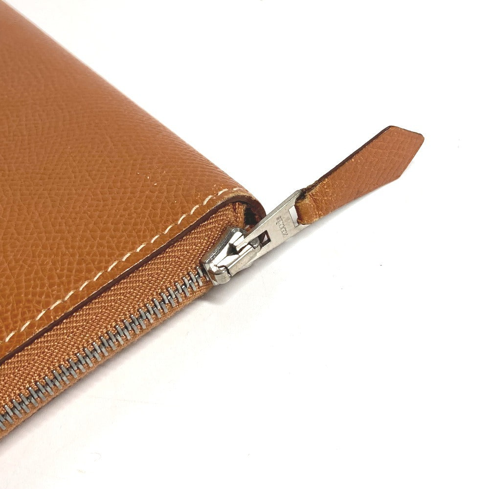 HERMES Azap Combine Long Wallet with Round Zipper Travel Case, Leather, Unisex, Gold
