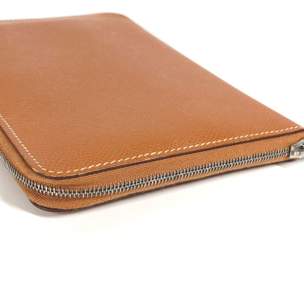 HERMES Azap Combine Long Wallet with Round Zipper Travel Case, Leather, Unisex, Gold