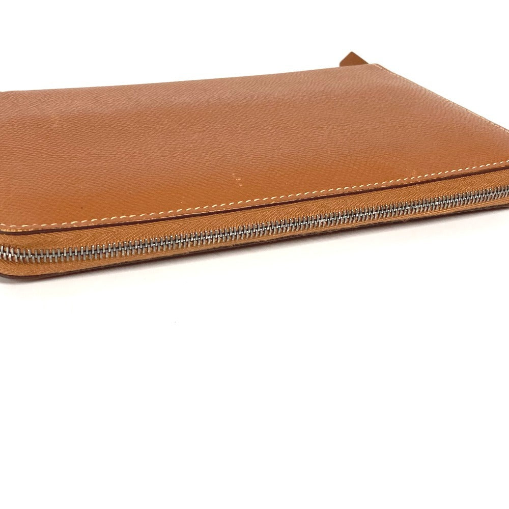 HERMES Azap Combine Long Wallet with Round Zipper Travel Case, Leather, Unisex, Gold