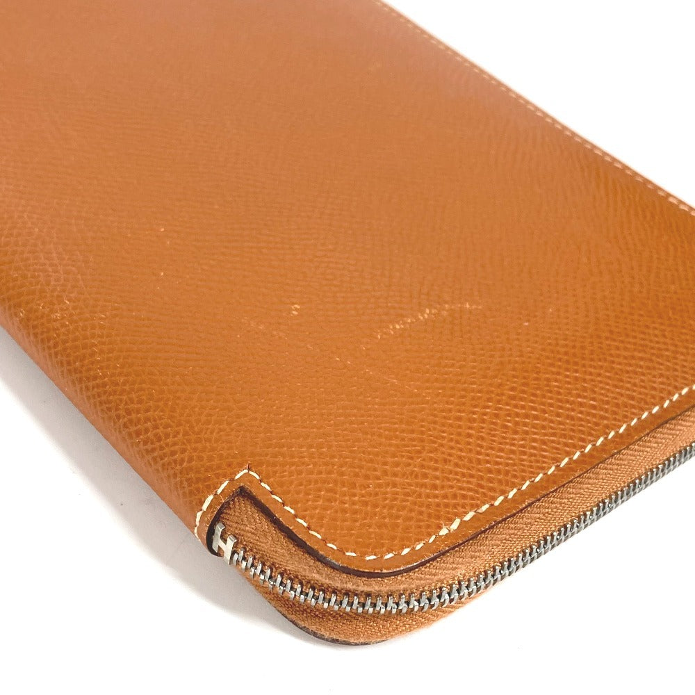 HERMES Azap Combine Long Wallet with Round Zipper Travel Case, Leather, Unisex, Gold