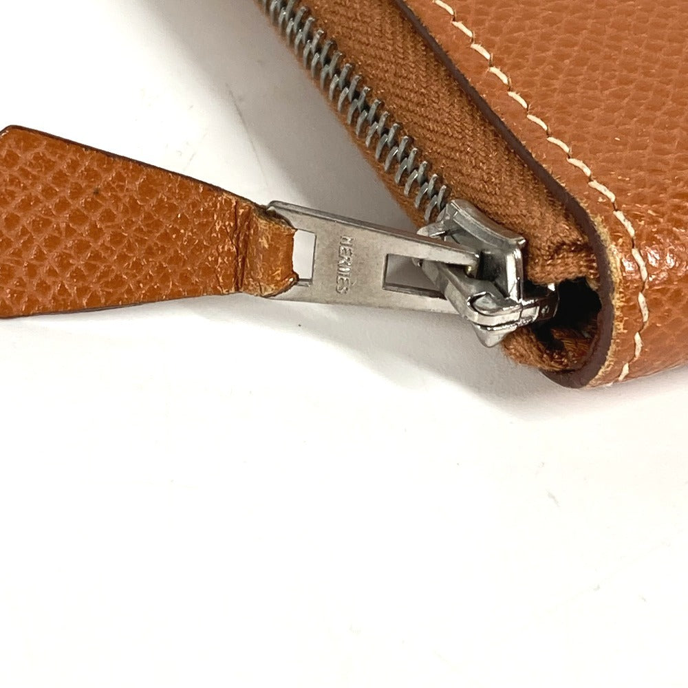 HERMES Azap Combine Long Wallet with Round Zipper Travel Case, Leather, Unisex, Gold