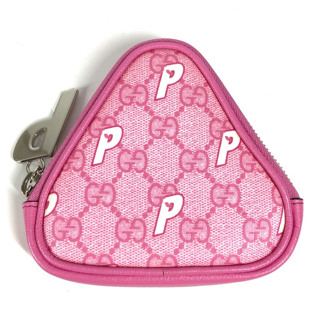 GUCCI Palace GG Supreme logo wallet with zip-around closure, coin purse, and multi-purpose pouch in GG Supreme canvas. Unisex, pink. 723144