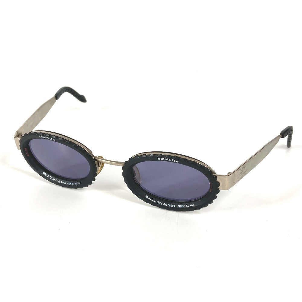 CHANEL 10506 90405 Vintage 31 Rue Cambon Camera Lens Oval Wave Pattern Eyeglasses Eyewear Sunglasses Metal Women's Black