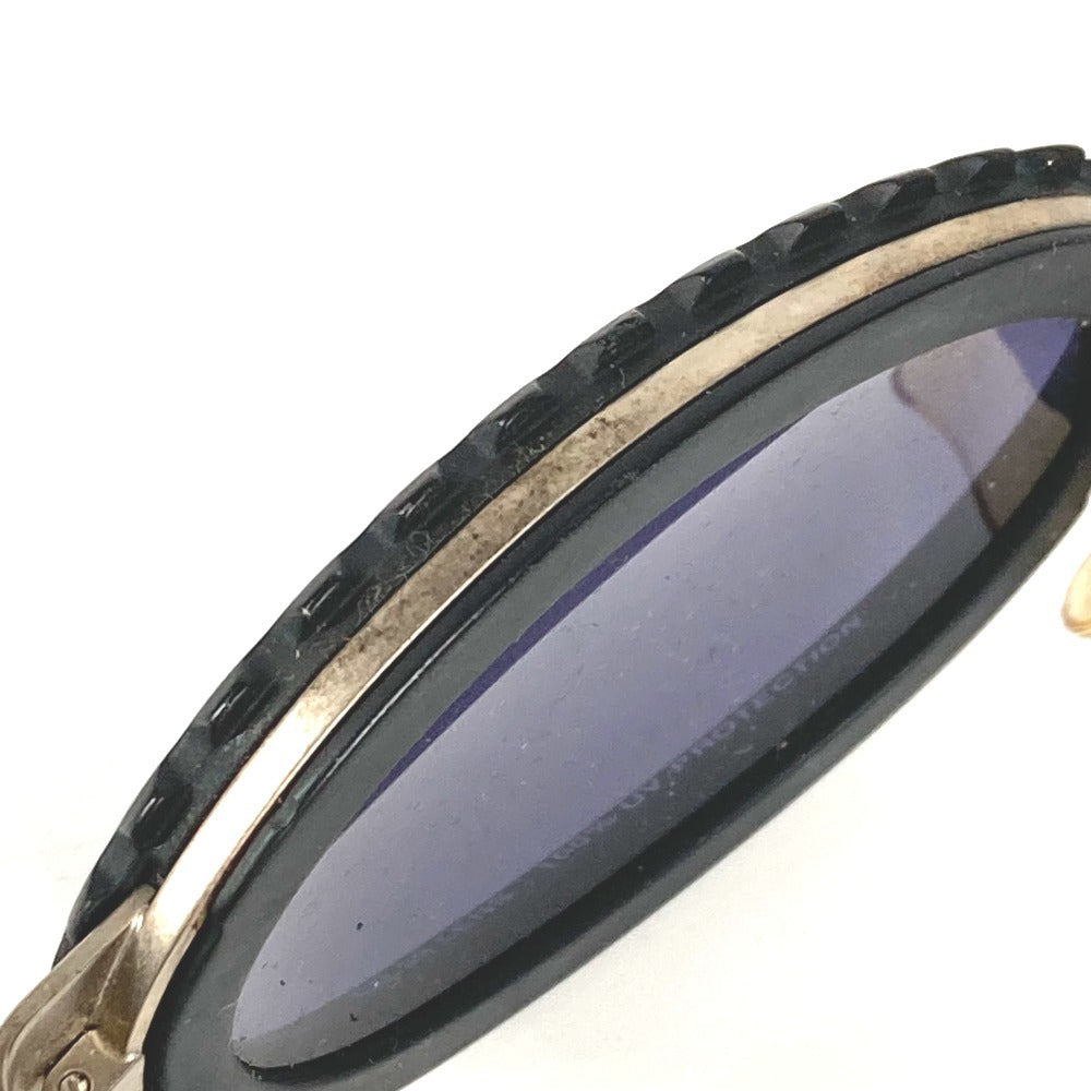 CHANEL 10506 90405 Vintage 31 Rue Cambon Camera Lens Oval Wave Pattern Eyeglasses Eyewear Sunglasses Metal Women's Black