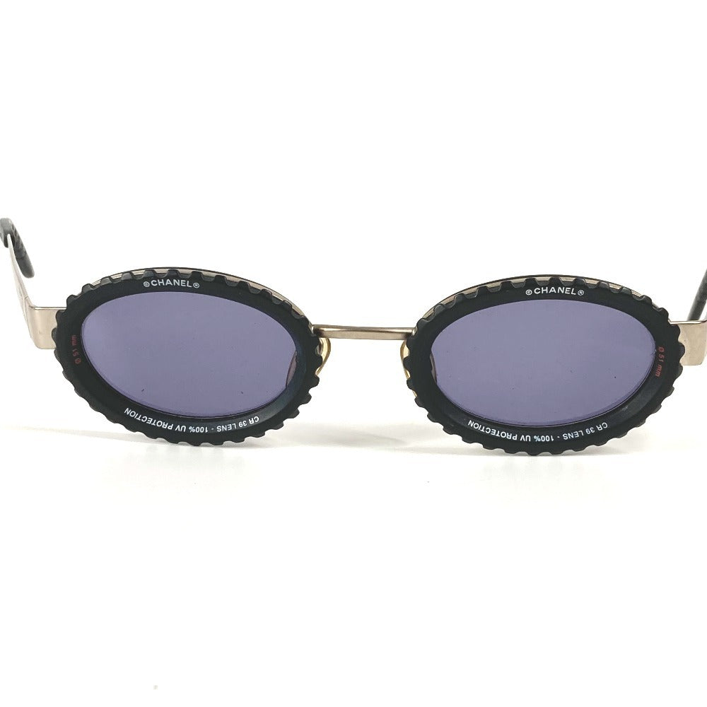 CHANEL 10506 90405 Vintage 31 Rue Cambon Camera Lens Oval Wave Pattern Eyeglasses Eyewear Sunglasses Metal Women's Black