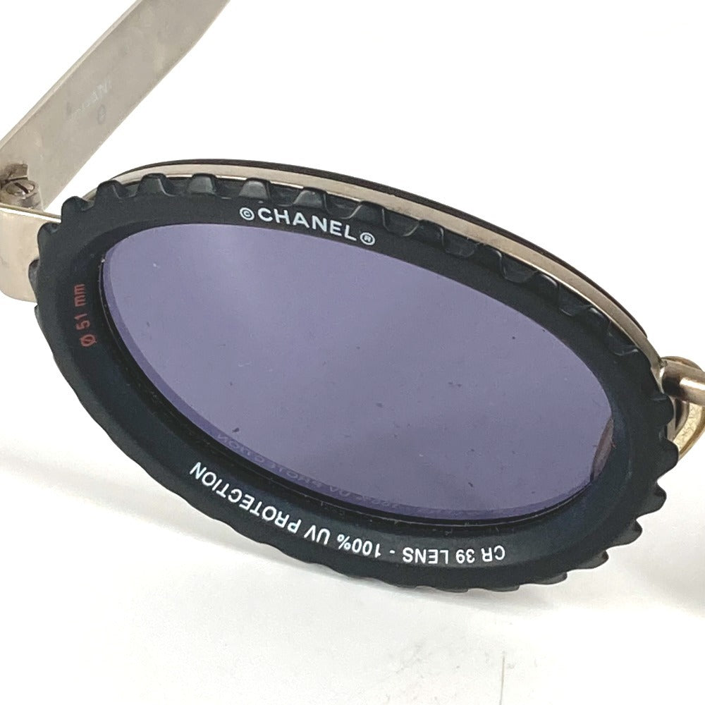 CHANEL 10506 90405 Vintage 31 Rue Cambon Camera Lens Oval Wave Pattern Eyeglasses Eyewear Sunglasses Metal Women's Black