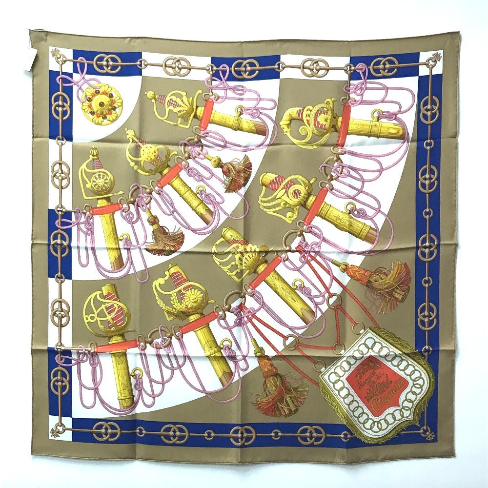 HERMES Carré 90 Cliquetis Scarf, Silk, Women's, Beige