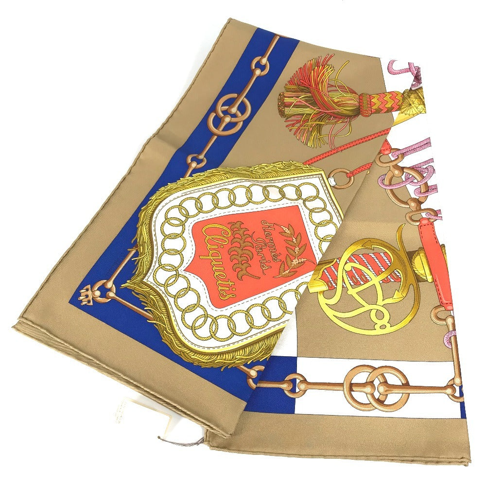 HERMES Carré 90 Cliquetis Scarf, Silk, Women's, Beige