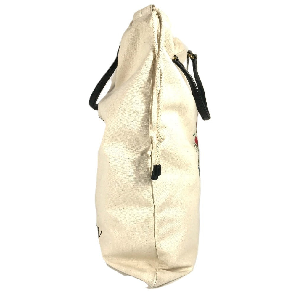 GUCCI 552403 Flower Flora Chateau Marmont Drawstring Tote Bag, Shoulder Bag, Leather/Canvas, Unisex, White