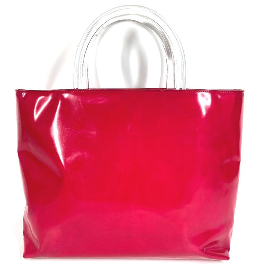 PRADA プラスチックハンドル トライアングルロゴ 三角ロゴ プレート トートバッグ カバン ハンドバッグ エナメル レディース ピンク