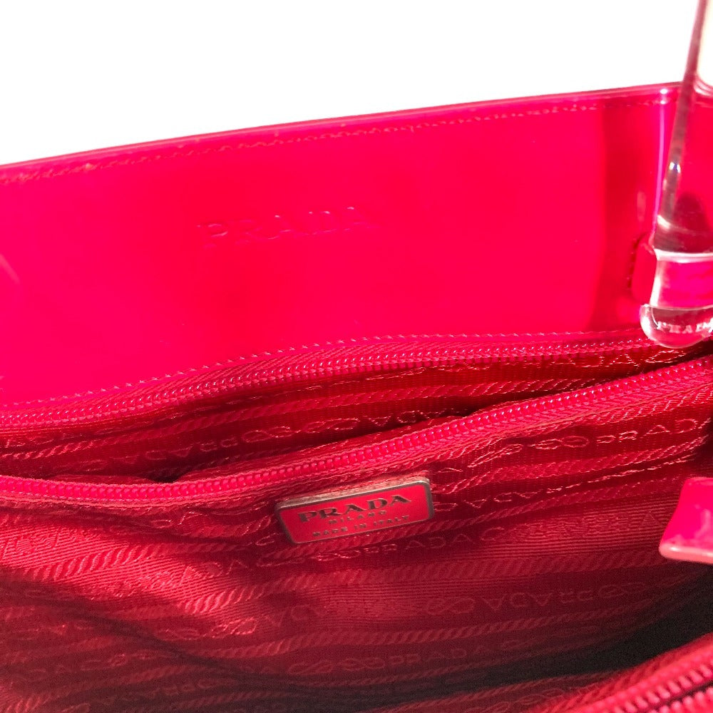 PRADA Tote Bag with Plastic Handle and Triangle Logo, Enamel, Women's, Pink