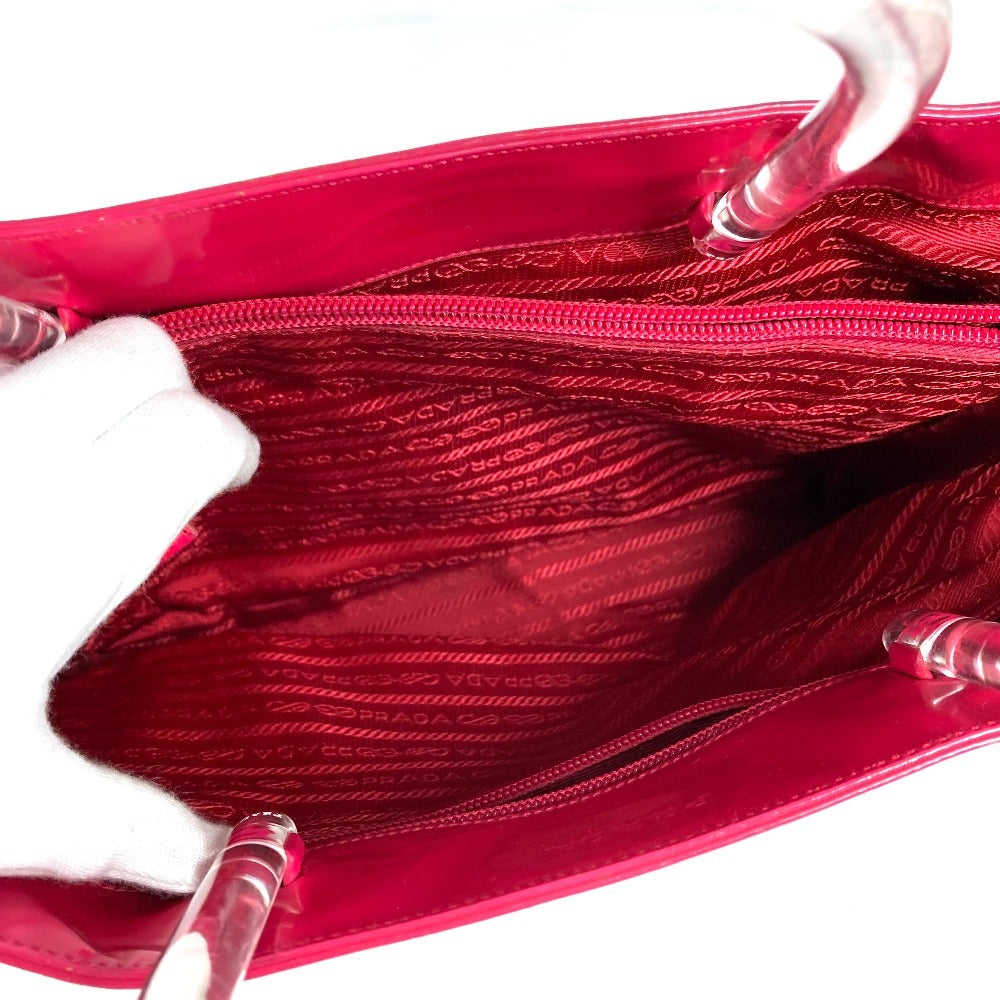 PRADA Tote Bag with Plastic Handle and Triangle Logo, Enamel, Women's, Pink