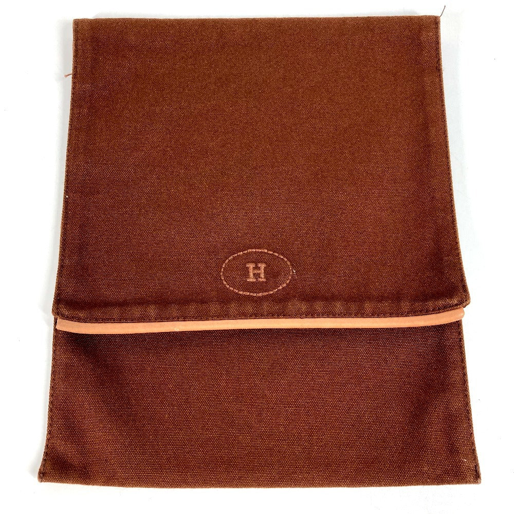 HERMES Hロゴ 縦型 フラップ メイクポーチ 化粧ポーチ マルチポーチ ポーチ キャンバス ユニセックス ブラウン