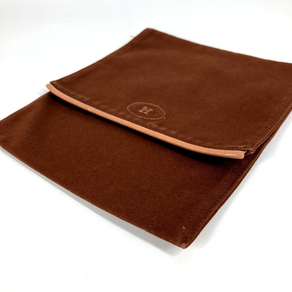 HERMES Hロゴ 縦型 フラップ メイクポーチ 化粧ポーチ マルチポーチ ポーチ キャンバス ユニセックス ブラウン