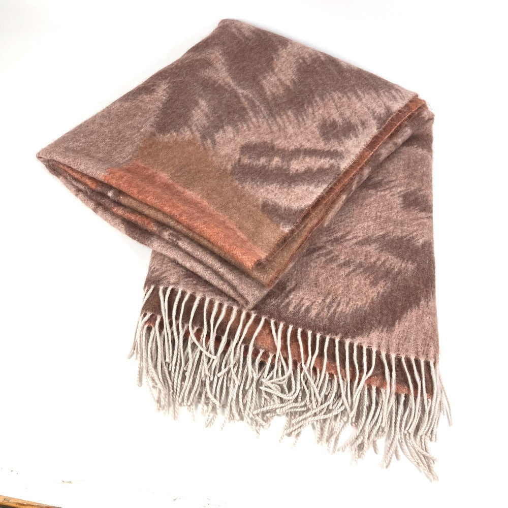 HERMES Tiger Animal Fringe Plaid Blanket, Cashmere, Unisex, Brown
