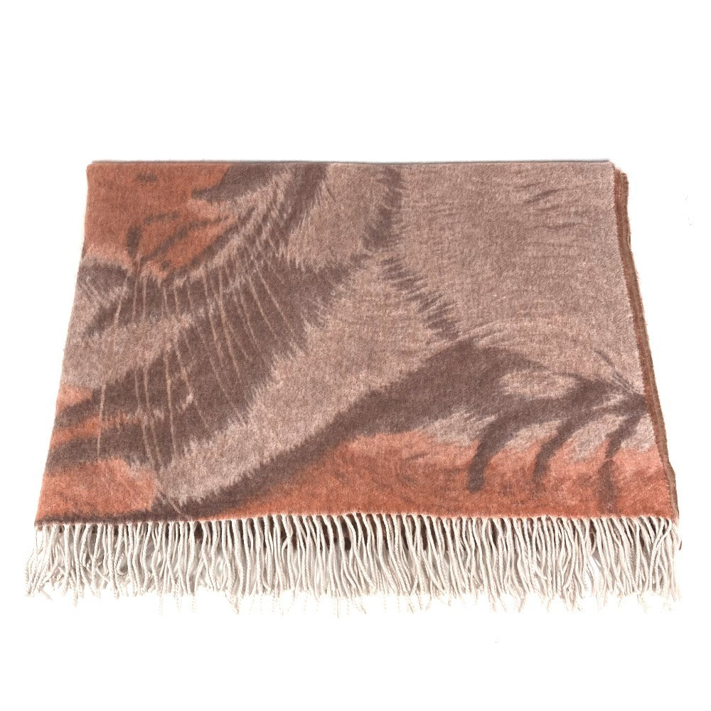HERMES Tiger Animal Fringe Plaid Blanket, Cashmere, Unisex, Brown