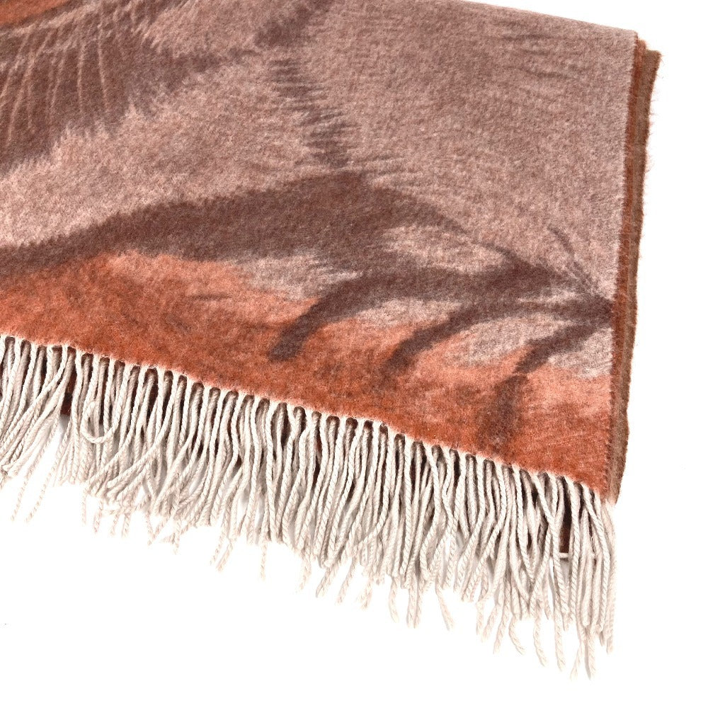 HERMES Tiger Animal Fringe Plaid Blanket, Cashmere, Unisex, Brown