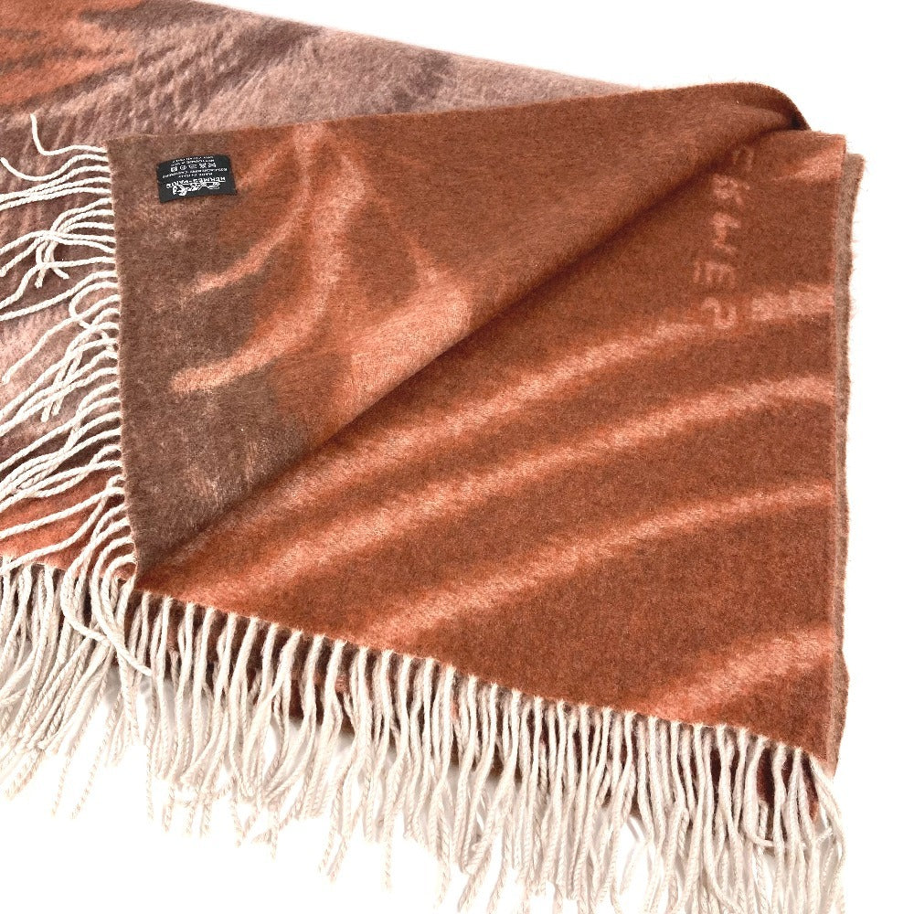 HERMES Tiger Animal Fringe Plaid Blanket, Cashmere, Unisex, Brown