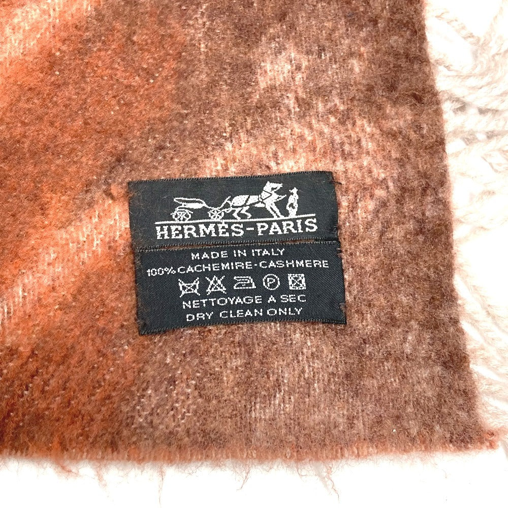 HERMES Tiger Animal Fringe Plaid Blanket, Cashmere, Unisex, Brown