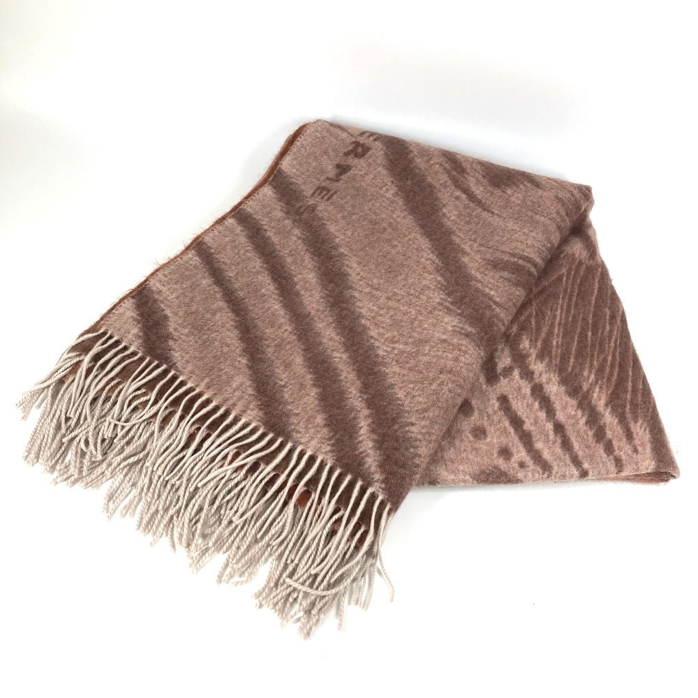 HERMES Tiger Animal Fringe Plaid Blanket, Cashmere, Unisex, Brown