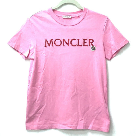 MONCLER ロゴ MAGLIA MANICHE CORTE アパレル 半袖 トップス 丸首 半袖Ｔシャツ コットン レディース ピンク