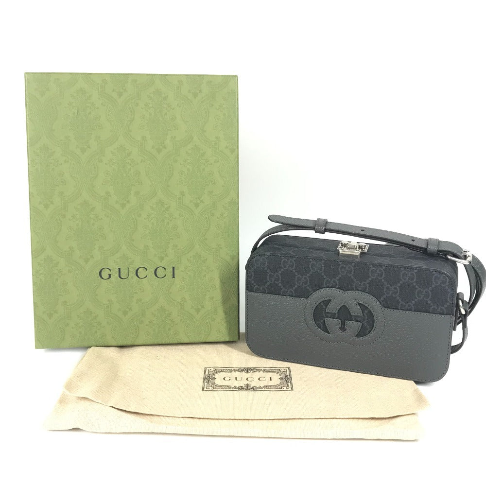 GUCCI 725341 GG Supreme Cutout Interlocking G Crossbody Pochette Shoulder Bag in GG Supreme Canvas, Unisex, Gray