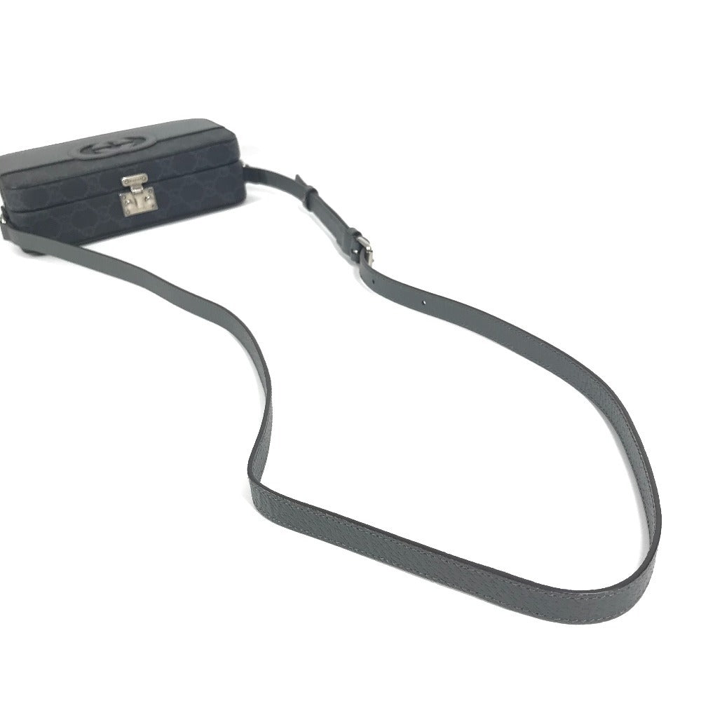GUCCI 725341 GG Supreme Cutout Interlocking G Crossbody Pochette Shoulder Bag in GG Supreme Canvas, Unisex, Gray