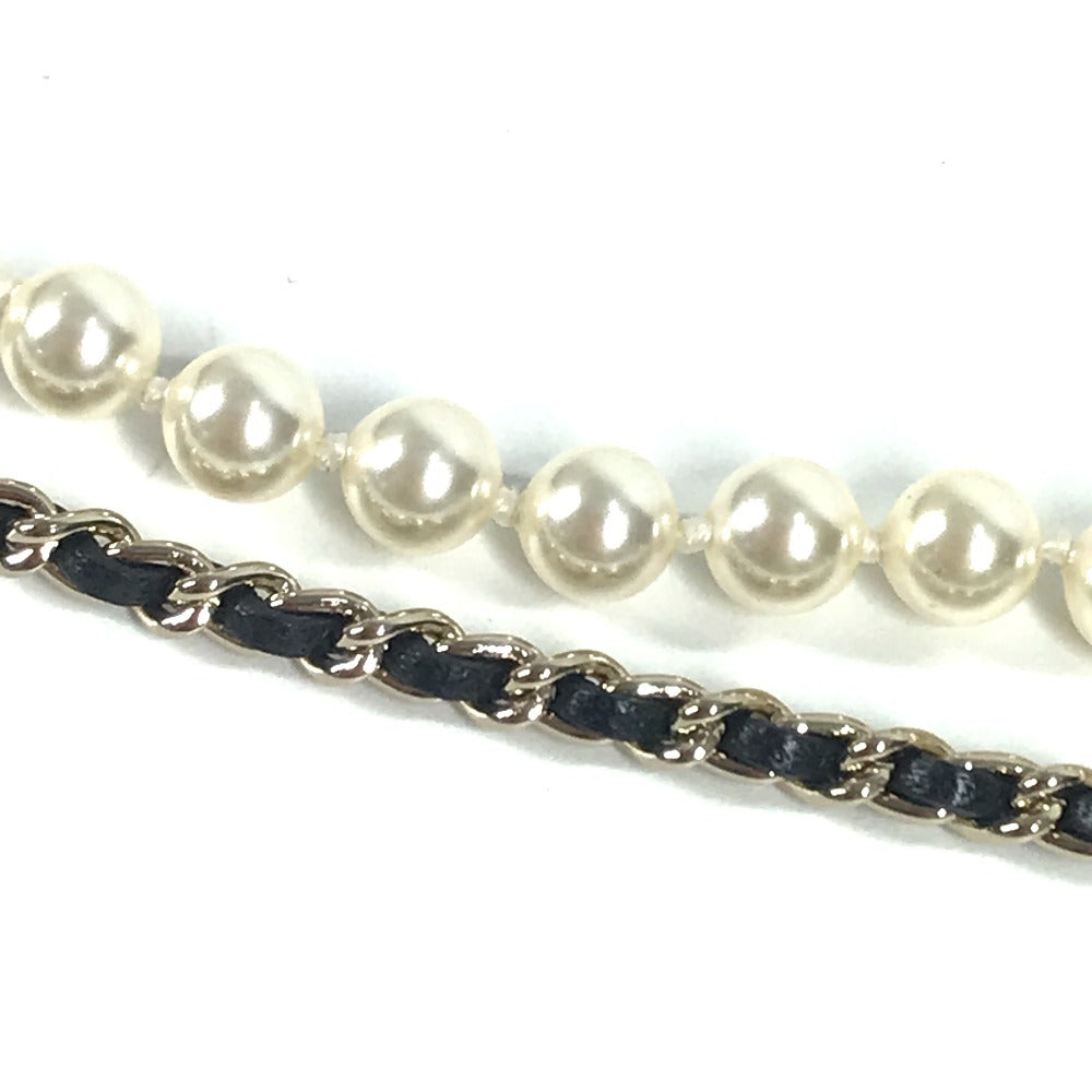 CHANEL B21S CC Coco Mark Matelasse Bag Chain with Faux Pearl Long Necklace, Metallic, Gold, Women's