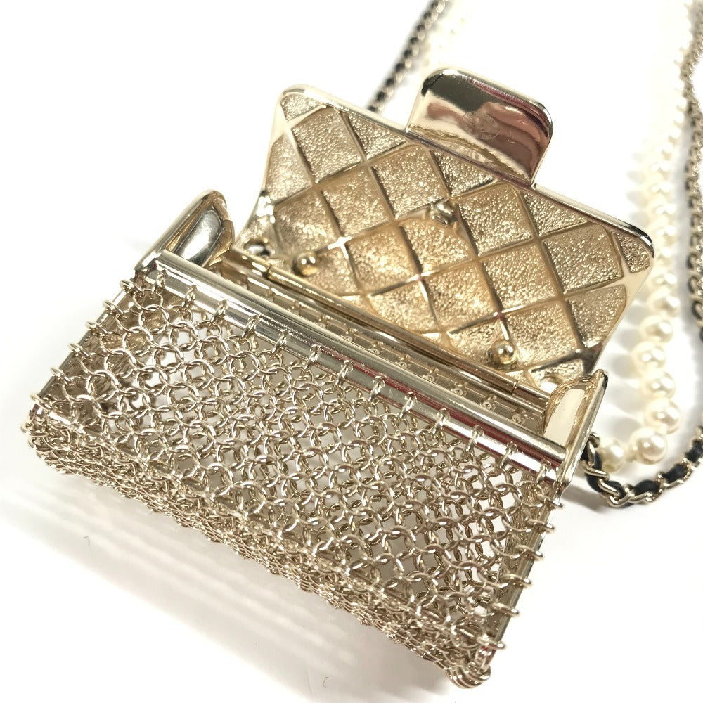 CHANEL B21S CC Coco Mark Matelasse Bag Chain with Faux Pearl Long Necklace, Metallic, Gold, Women's