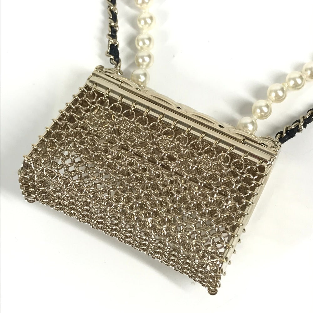 CHANEL B21S CC Coco Mark Matelasse Bag Chain with Faux Pearl Long Necklace, Metallic, Gold, Women's