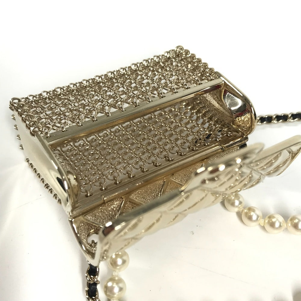 CHANEL B21S CC Coco Mark Matelasse Bag Chain with Faux Pearl Long Necklace, Metallic, Gold, Women's