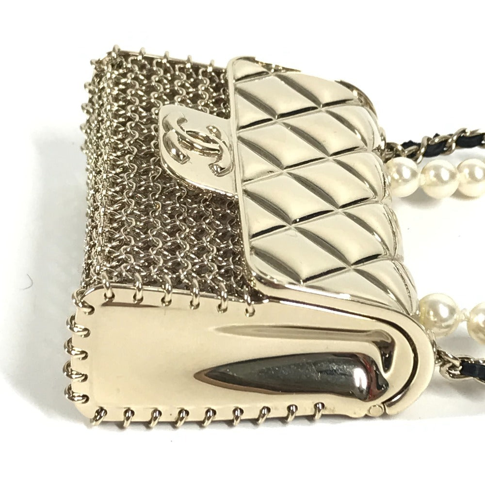 CHANEL B21S CC Coco Mark Matelasse Bag Chain with Faux Pearl Long Necklace, Metallic, Gold, Women's