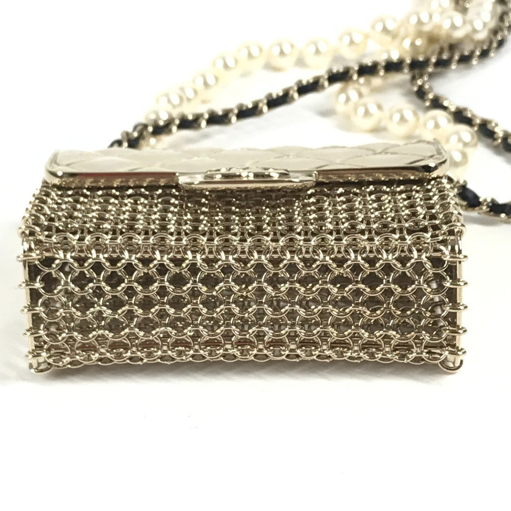 CHANEL B21S CC Coco Mark Matelasse Bag Chain with Faux Pearl Long Necklace, Metallic, Gold, Women's