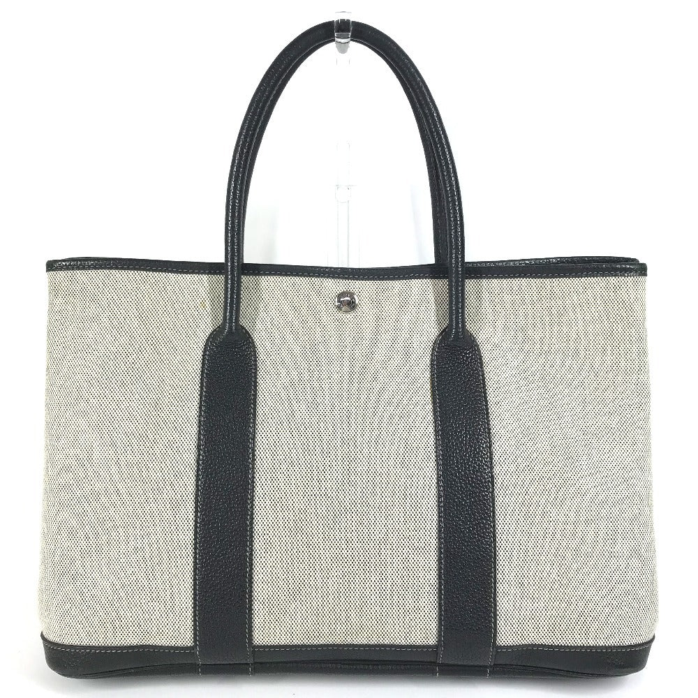HERMES Garden Party PM Handbag Tote Bag Toile H Women's Black