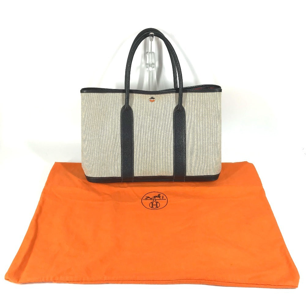HERMES Garden Party PM Handbag Tote Bag Toile H Women's Black