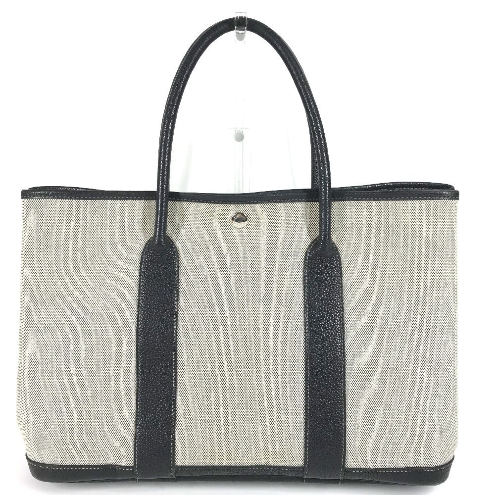 HERMES Garden Party PM Handbag Tote Bag Toile H Women's Black