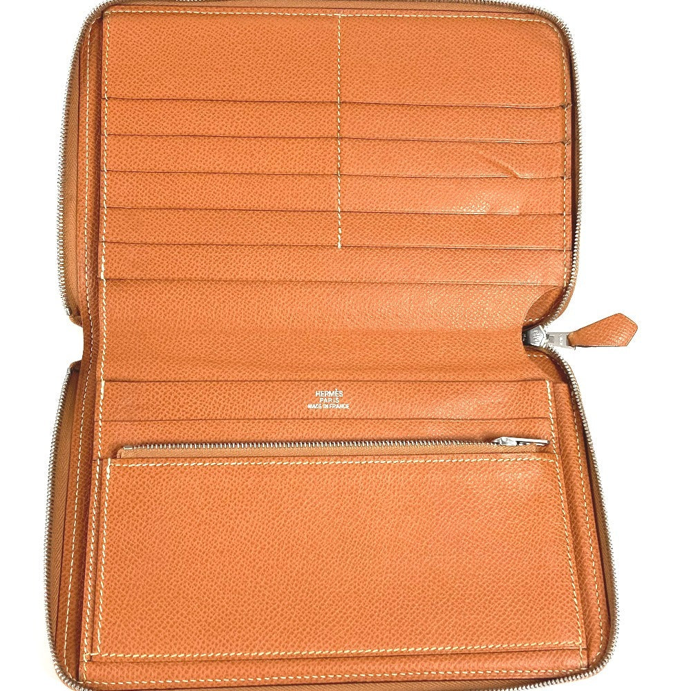 HERMES Round Zipper Travel Case, Azap Combine Long Wallet, Epson, Unisex, Gold