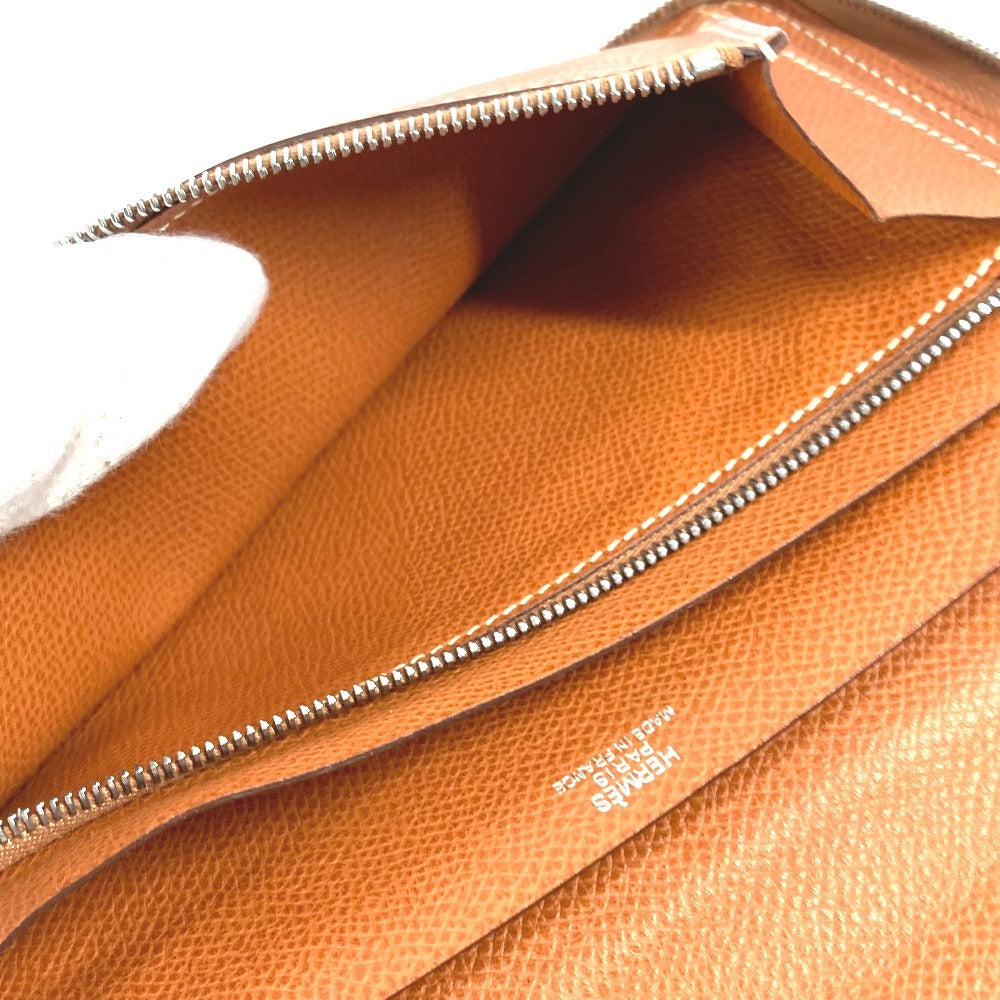 HERMES Round Zipper Travel Case, Azap Combine Long Wallet, Epson, Unisex, Gold