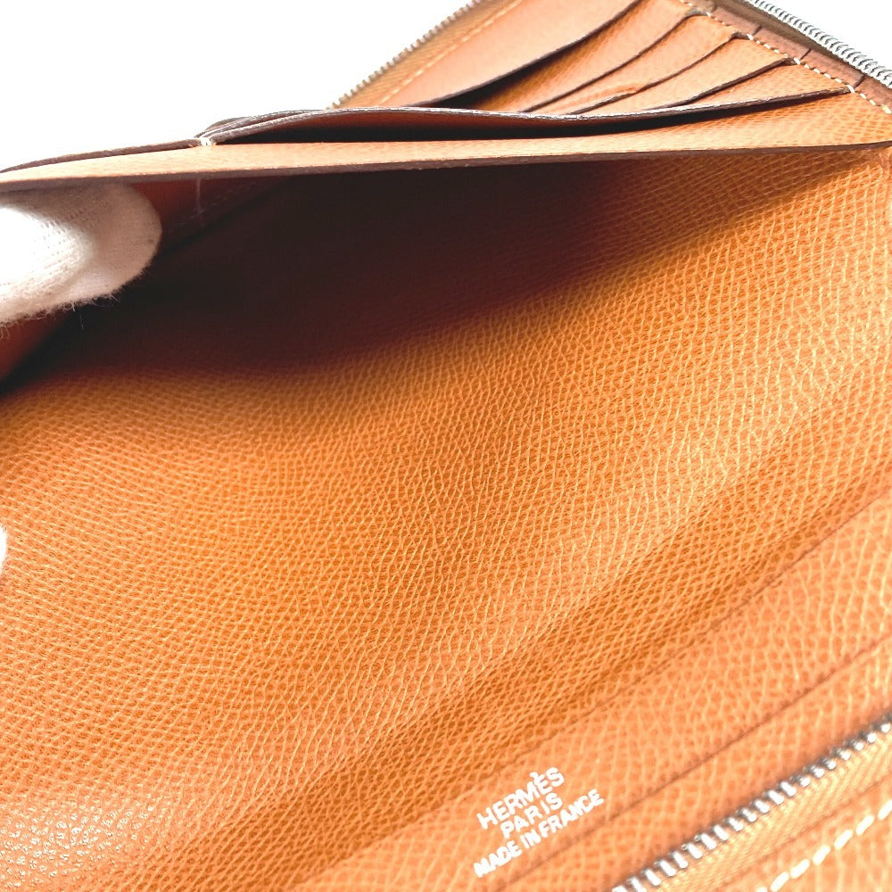 HERMES Round Zipper Travel Case, Azap Combine Long Wallet, Epson, Unisex, Gold