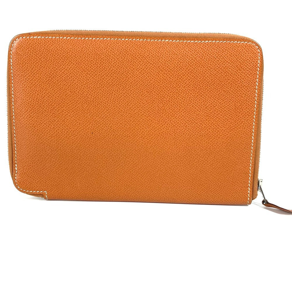 HERMES Round Zipper Travel Case, Azap Combine Long Wallet, Epson, Unisex, Gold