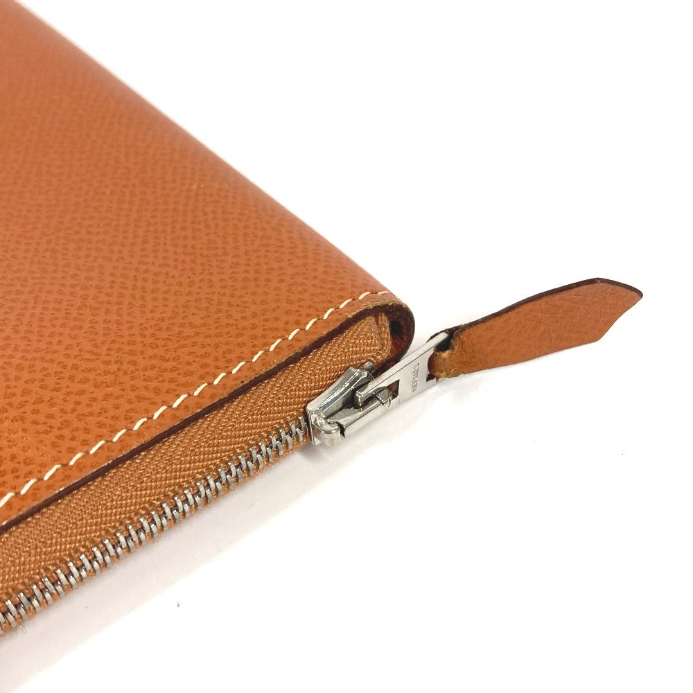 HERMES Round Zipper Travel Case, Azap Combine Long Wallet, Epson, Unisex, Gold