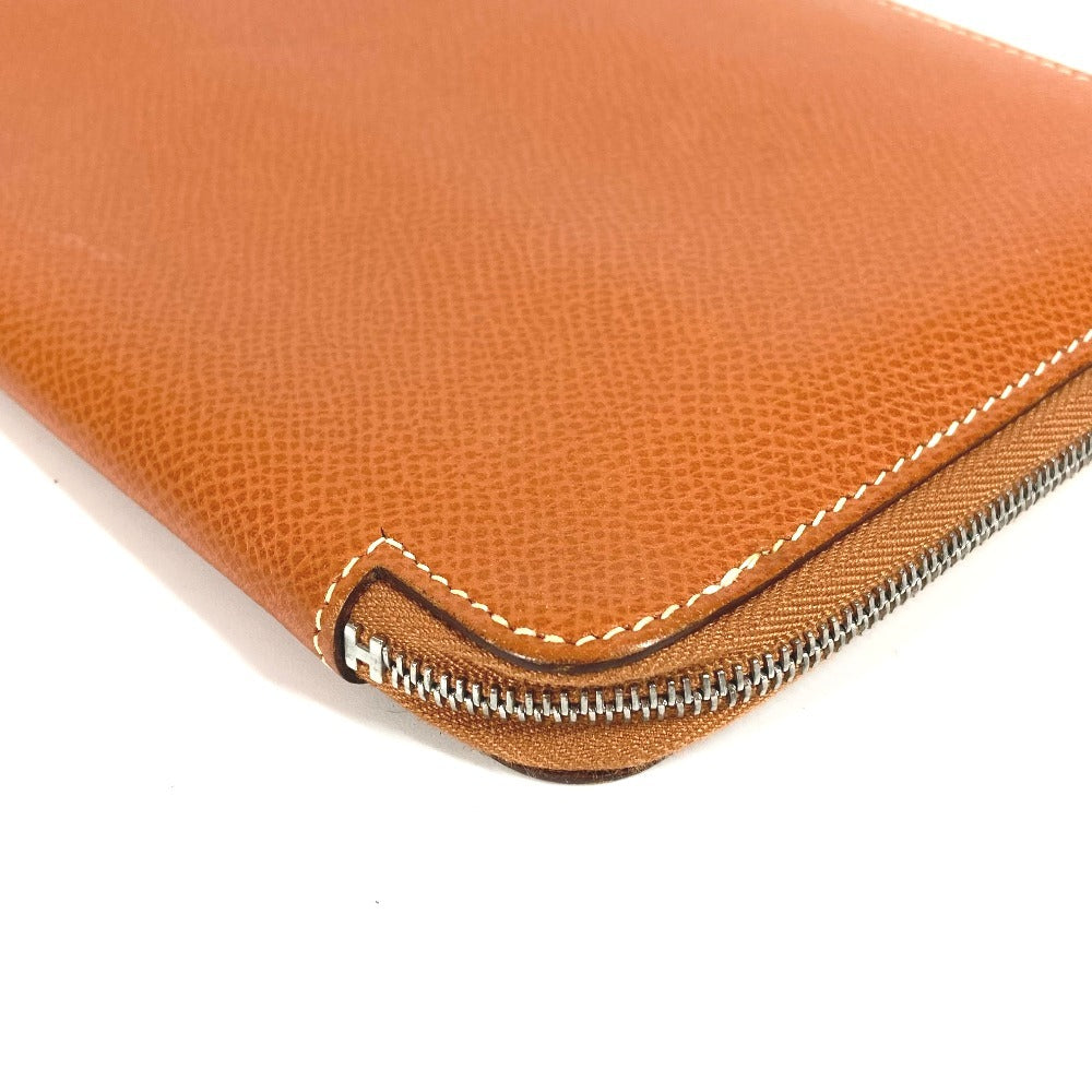HERMES Round Zipper Travel Case, Azap Combine Long Wallet, Epson, Unisex, Gold