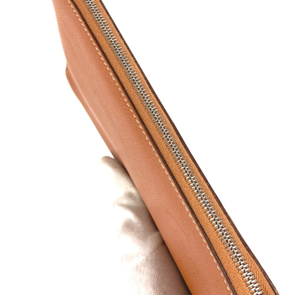 HERMES Round Zipper Travel Case, Azap Combine Long Wallet, Epson, Unisex, Gold