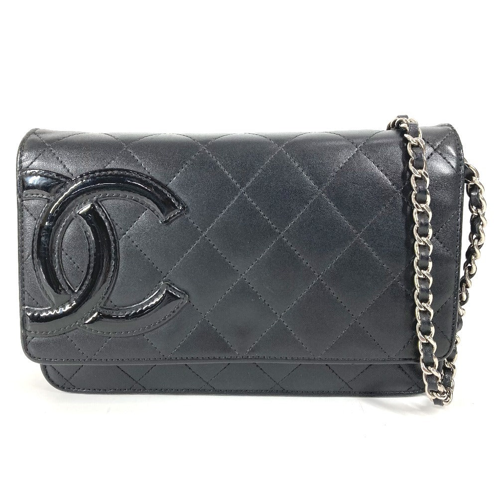 CHANEL A46646 Cambon CC Coco Mark Logo Chain Wallet, Long Wallet, Crossbody Chain Bag, Shoulder Bag, Leather, Women's, Black