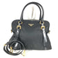 PRADA 1BB01 2-Way Handbag/Tote Bag with Triangle Logo and Plaque, Crossbody/Shoulder Bag, Leather/Nylon, Unisex, Black